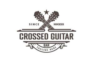 Vintage Retro Crossed Country Guitar for Music Saloon Bar Cowboy Logo Design Vector