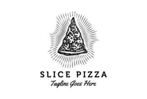 Rustic Retro Vintage Pizza Slice for Pizzeria Restaurant Bar Bistro logo design vector