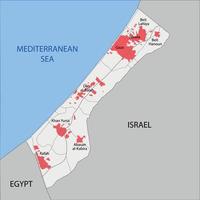 mapa de la franja de gaza con carreteras y ciudades. vector