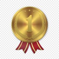 medalla de oro vectorial 3d realista, premio de primer lugar vector