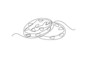 Continuous one line drawing two chip cookies. Dessert concept. Single line draw design vector graphic illustration.