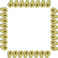 Square frame with avocado on white background. Vector image.