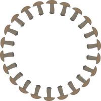 Round frame with dark forest mushrooms on white background. Vector image.