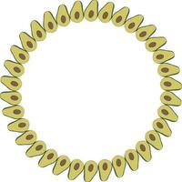Round frame with avocado on white background. Vector image.