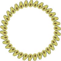 Round frame with avocado on white background. Vector image.