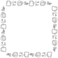 Square frame with black-and-white beer mugs on white background. Vector image.