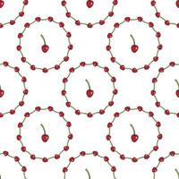 Seamless pattern with cute simple cherries on white background for fabric, textile, clothes, tablecloth and other things. Vector image.