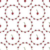 Seamless pattern with cute simple cherries on white background for fabric, textile, clothes, tablecloth and other things. Vector image.