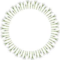Round frame with vertical green onion on white background. Vector image.