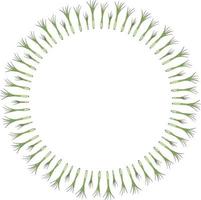 Round frame with vertical green onion on white background. Vector image.