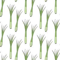 Seamless pattern with green onion on white background. Vector image.