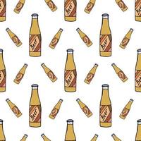 Seamless pattern with beer bottle on white background. Vector image.