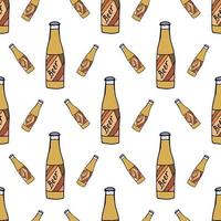 Seamless pattern with beer bottle on white background. Vector image.