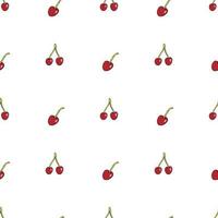 Seamless pattern with sweet little cherries on white background. Vector image.