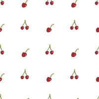 Seamless pattern with sweet little cherries on white background. Vector image.