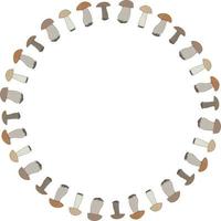 Round frame with forest mushrooms on white background. Vector image.