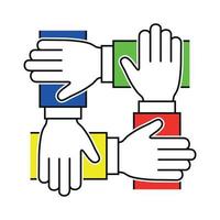 Hands together line icon, teamwork sign on white background for your design vector