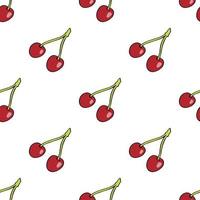 Seamless pattern with sweet cherries on white background. Vector image.