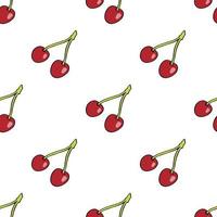 Seamless pattern with sweet cherries on white background. Vector image.