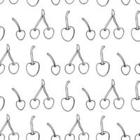 Seamless pattern with black-and-white cherries on white background for fabric, textile, clothes, tablecloth and other things. Vector image.