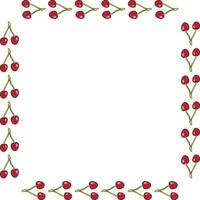 Square frame with simple cherries on white background. Vector image.