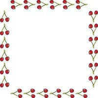 Square frame with simple cherries on white background. Vector image.