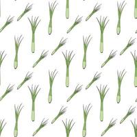 Seamless pattern with great green onion on white background. Vector image.