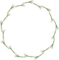 Round frame with green onion on white background. Vector image.