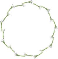 Round frame with green onion on white background. Vector image.