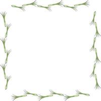 Square frame with green onion on white background. Vector image.
