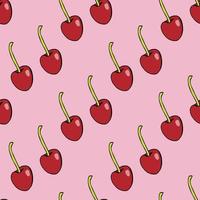 Seamless pattern with cute cherries on light pink background for fabric, textile, clothes, tablecloth and other things. Vector image.