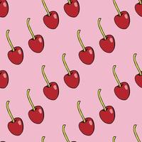 Seamless pattern with cute cherries on light pink background for fabric, textile, clothes, tablecloth and other things. Vector image.