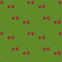 Seamless pattern with pretty cherries on green background for fabric, textile, clothes, tablecloth and other things. Vector image.