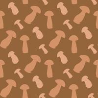 Seamless pattern with orange mushrooms on brown background. Vector image.