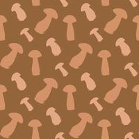 Seamless pattern with orange mushrooms on brown background. Vector image.