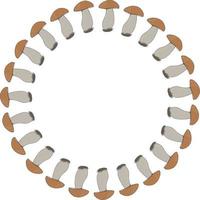 Round frame with beautiful forest mushrooms on white background. Vector image.