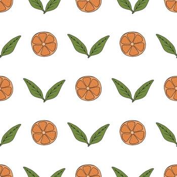 patrón sin costuras con mandarinas y sus hojas sobre fondo blanco. imagen vectorial vector