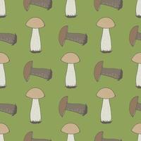 Seamless pattern with great forest mushrooms on green background. Vector image.