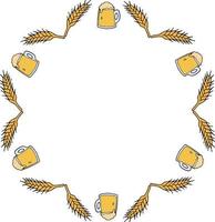 Round frame with cozy beer mugs on white background. Vector image.