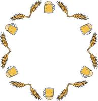 Round frame with cozy beer mugs on white background. Vector image.