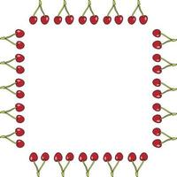 Square frame with cherries on white background. Vector image.