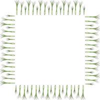 Square frame with vertical green onion on white background. Vector image.