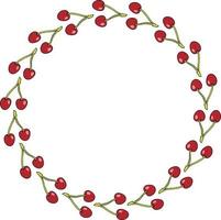 Round frame with simple cherries on white background. Vector image.