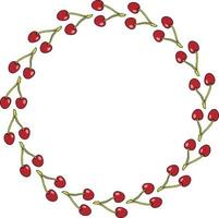 Round frame with simple cherries on white background. Vector image.