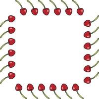 Square frame with red cherries on white background. Vector image.