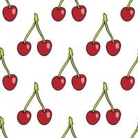 Seamless pattern with cherries on white background for fabric, textile, clothes, tablecloth and other things. Vector image.