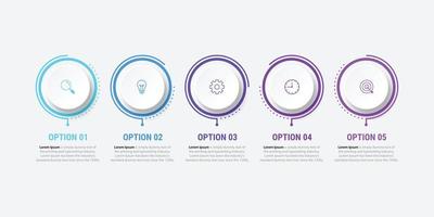 Business Infographics template.Timeline with 5 steps, circles, options and marketing icons. Vector linear infographic elements.