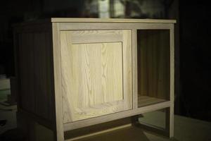 Wooden table. Furniture in workshop. Cabinet making. photo