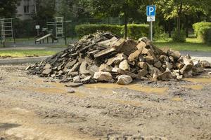 Bunch of broken asphalt. Building material. photo