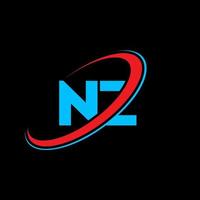 NZ N Z letter logo design. Initial letter NZ linked circle uppercase monogram logo red and blue. NZ logo, N Z design. nz, n z vector